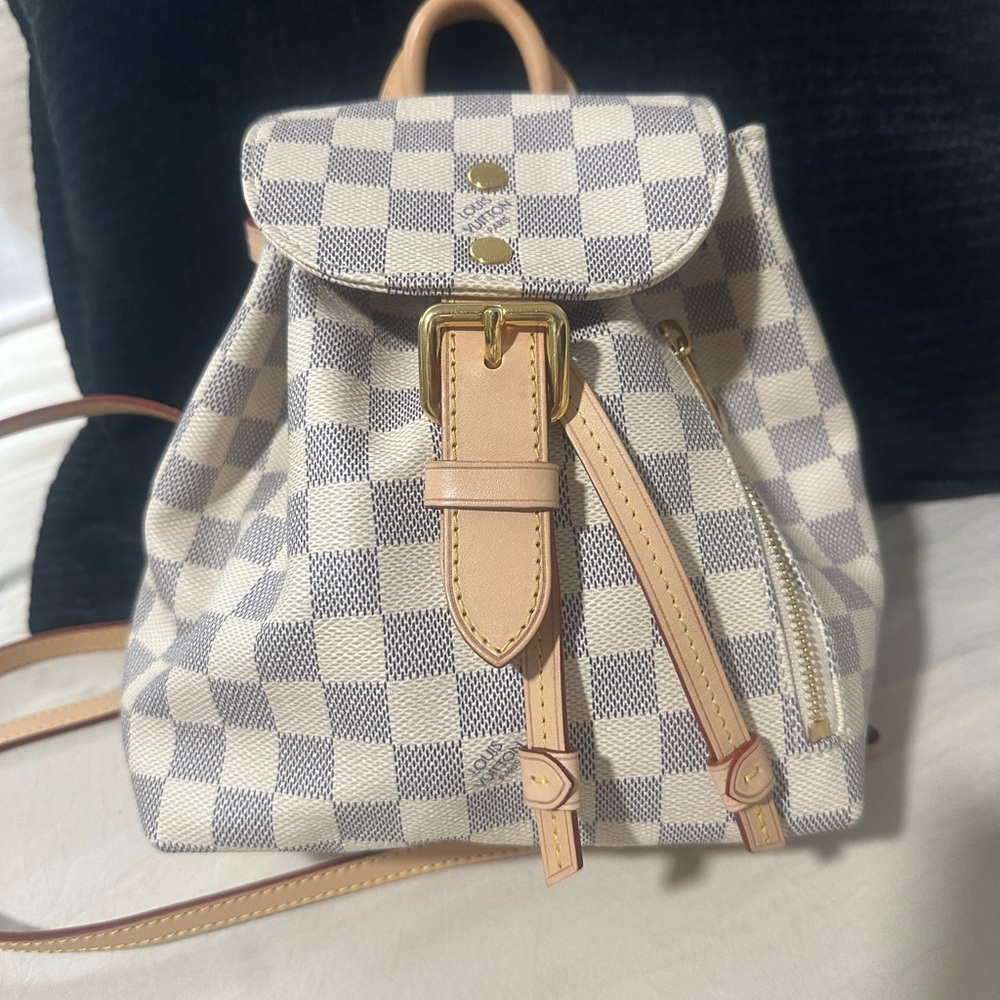 Checkered Backpack with Tan Accents